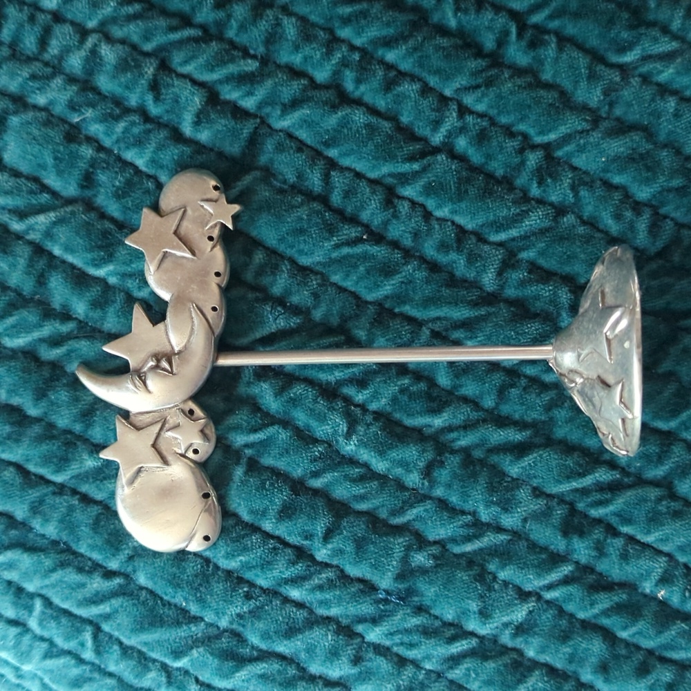 Vtg 1991 SEAGULL Pewter Signed Earring Tree Holder Stand Moon and Stars